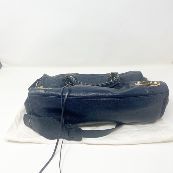 BALENCIAGA Chevre Gold Metallic Edge Hardware City Bleu Nuit Dark Sea - Picture 4 of 6